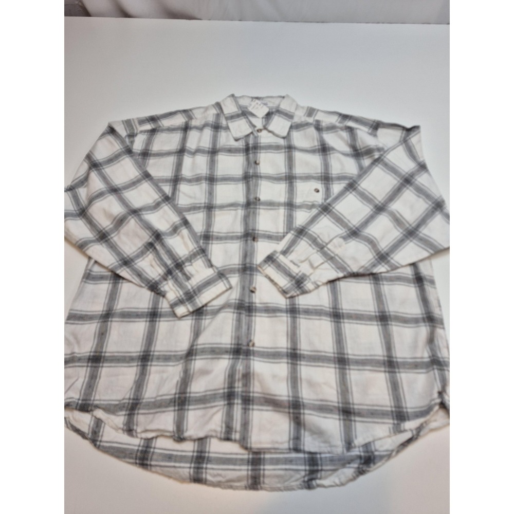 VTG J.J. Cochran Shirt Men's XL White Plaid 100% Cotton Button Up Long Sleeve